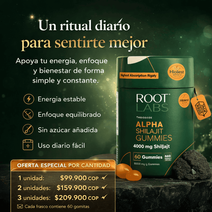 Alpha Shilajit Gummies potencia tus mejores momentos (Shilajit + Maca).